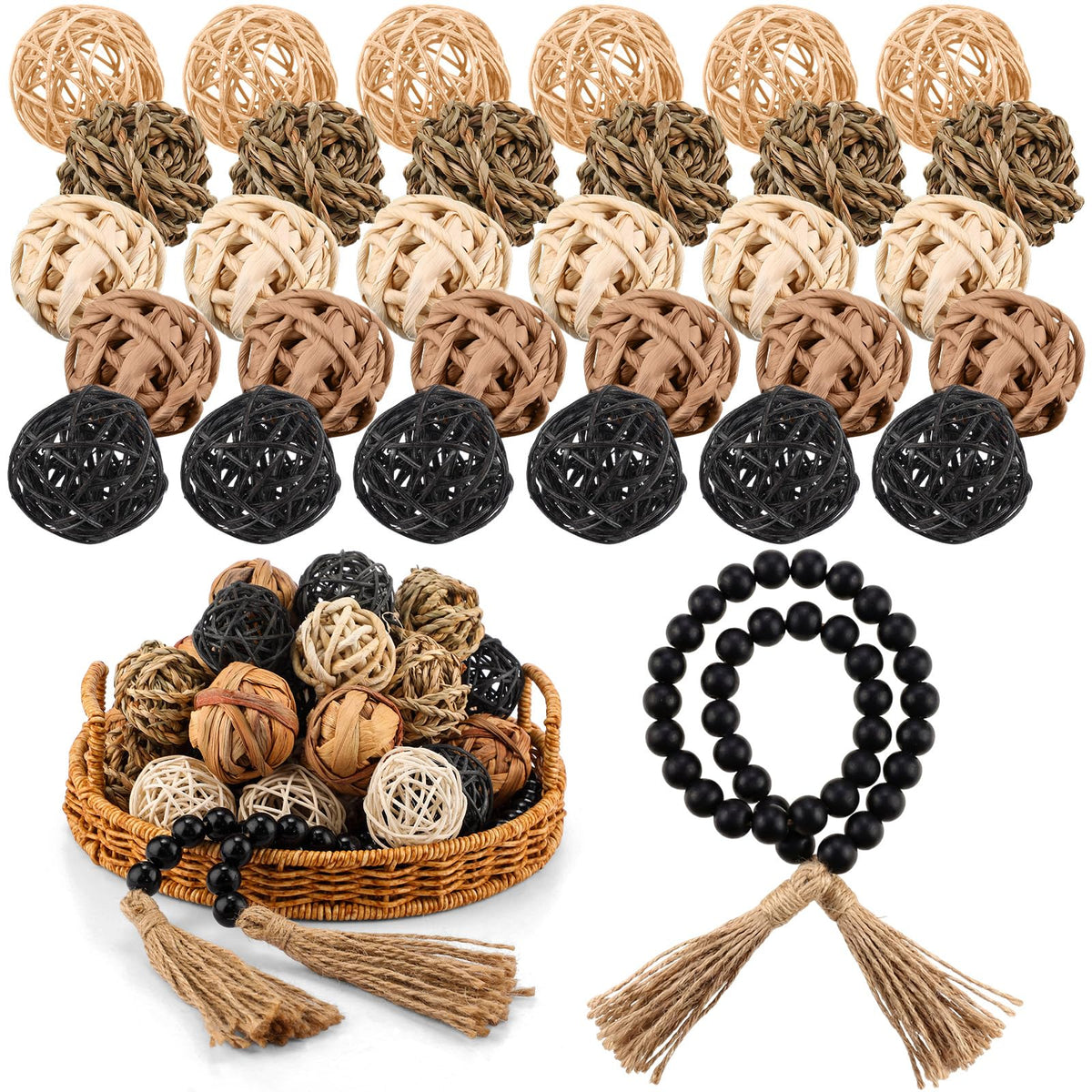 Halloscume 31 Pcs Wicker Rattan Decorative Balls, Brown
