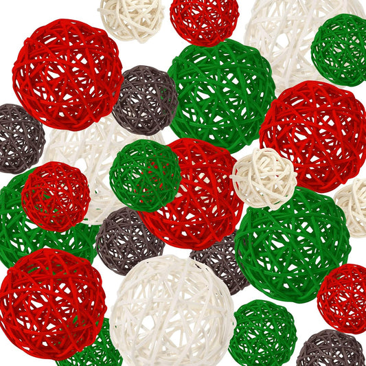 SANNIX 40Pcs Christmas Decorations Rattan Wicker Balls Hanging Ornaments Vase Bowl Fillers for Wedding Christmas Party Home Decor Table Tree Decorations