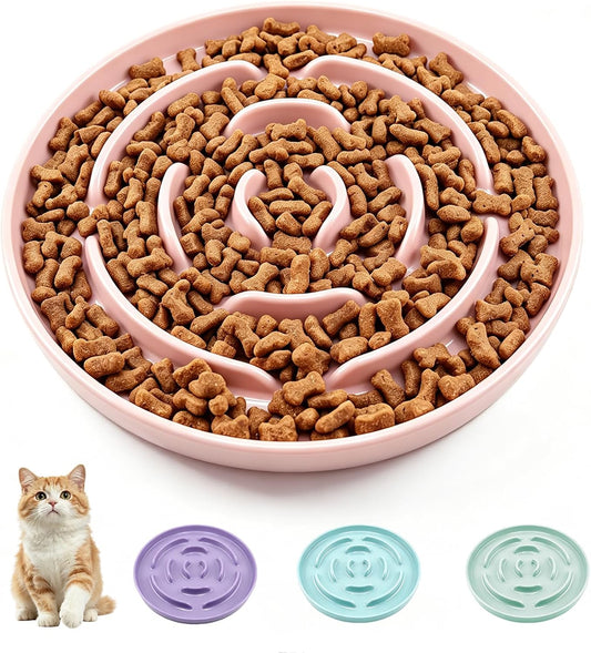 UPXDUMI 6.85'' Wide Shallow Whisker Friendly Slow Feeder Cat Bowl, Pink