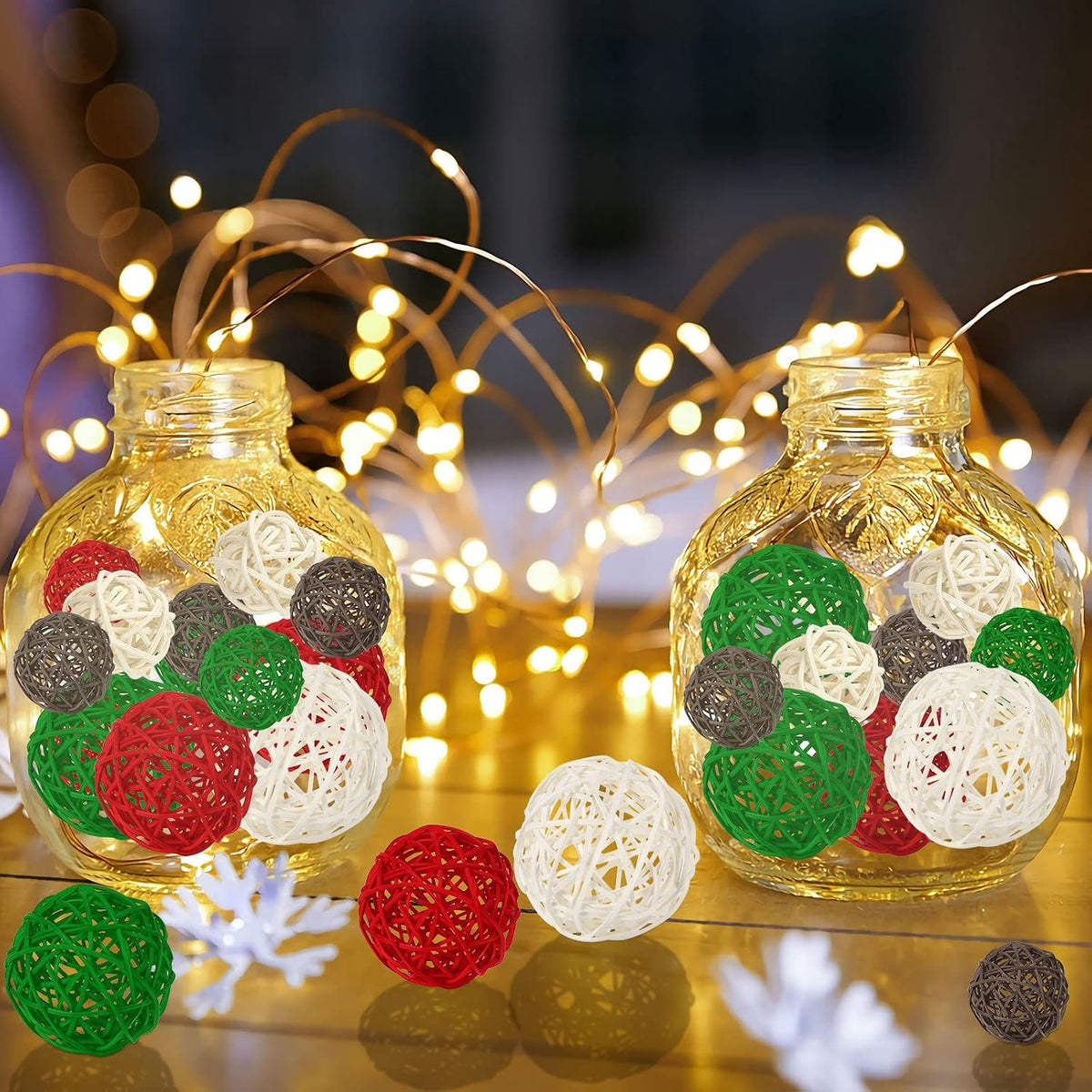SANNIX 40Pcs Christmas Decorations Rattan Wicker Balls Hanging Ornaments Vase Bowl Fillers for Wedding Christmas Party Home Decor Table Tree Decorations