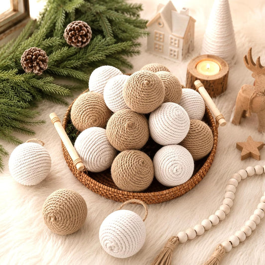 Simgoing 16 Pcs 2.24" Boho Christmas Ball Ornament, Farmhouse Hanging Decor