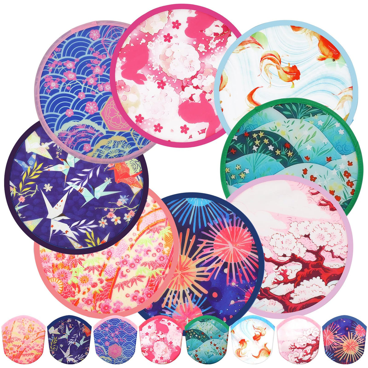 Gejoy 24 Pcs Splash Pattern Flying Disc Folding Hand Fan 8 Styles