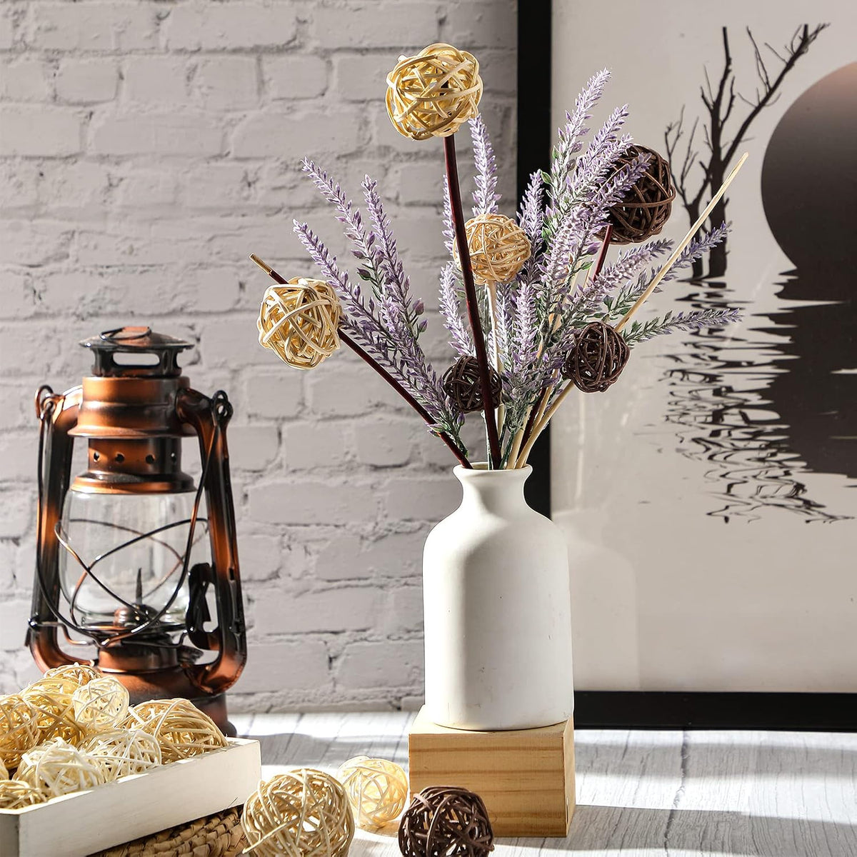 Patelai 72 Pcs Wicker Rattan Balls, Vase Bowl Fillers, Boho Neutral Set