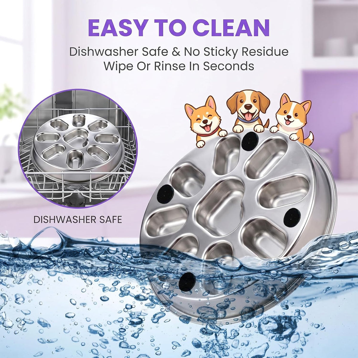 2 Pcs Stainless Steel Slow Feed Dog Bowl with Non-Slip Mat