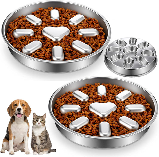 2 Pcs Stainless Steel Slow Feed Dog Bowl with Non-Slip Mat