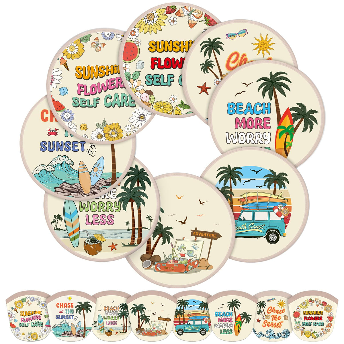 Gejoy 24 Pcs Splash Pattern Flying Disc Folding Hand Fan 8 Styles