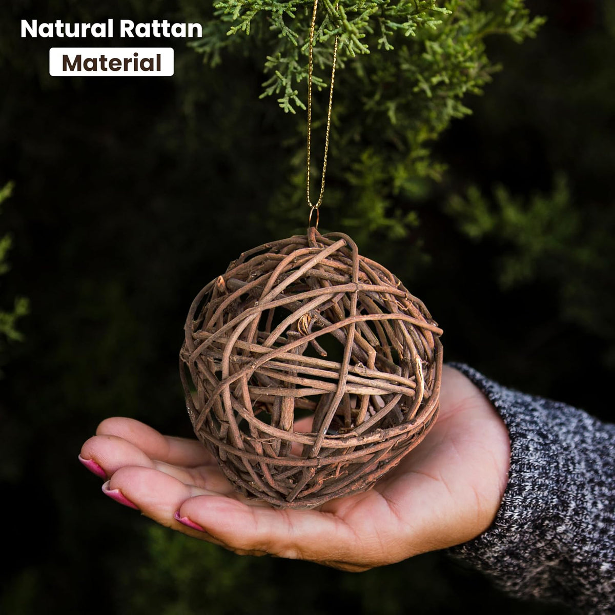 6Natural Vine Balls, 4 inch Dried Wicker Rattan Balls, Pack of 6 Decorative Sphere Orbs for Party Wedding, and Home Décor Vase Fillers for Centerpieces