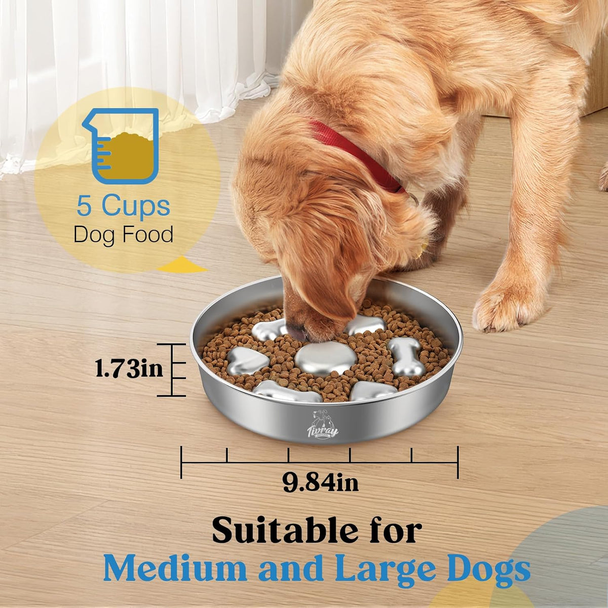 2Pcs Slow Feeder Dog Bowls, 304 Stainless Steel Slow Feeder, 5 Cups