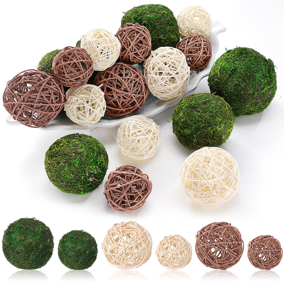 Jetec 18 Pcs Moss Wicker Decorative Balls for Centerpiece, Regular Size