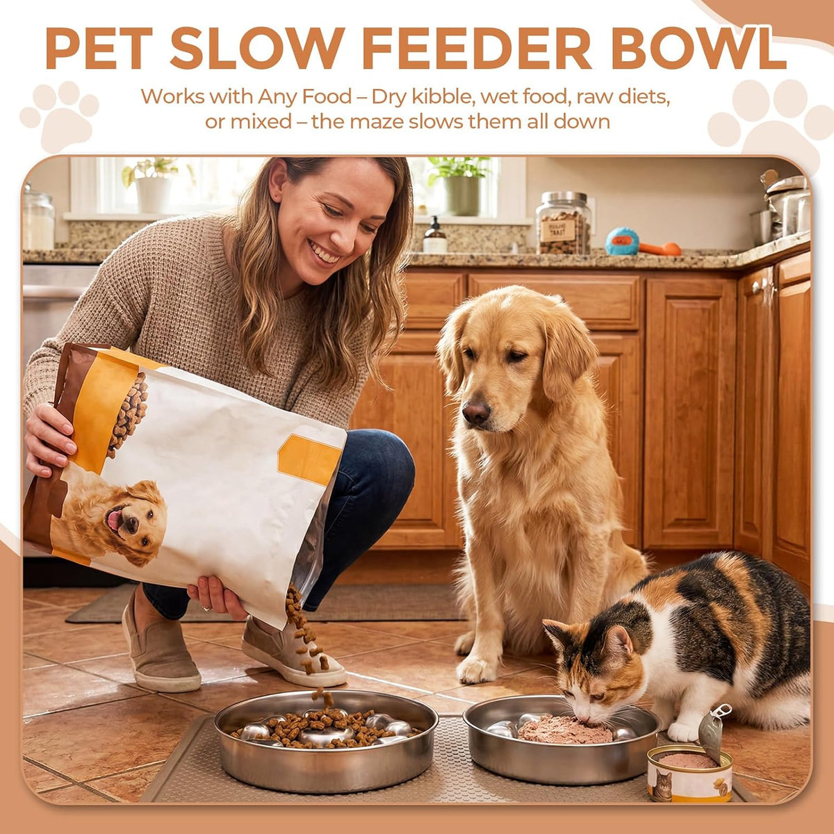 2 Pack Stainless Steel Slow Feeder Dog Bowls, 3 Cups Large