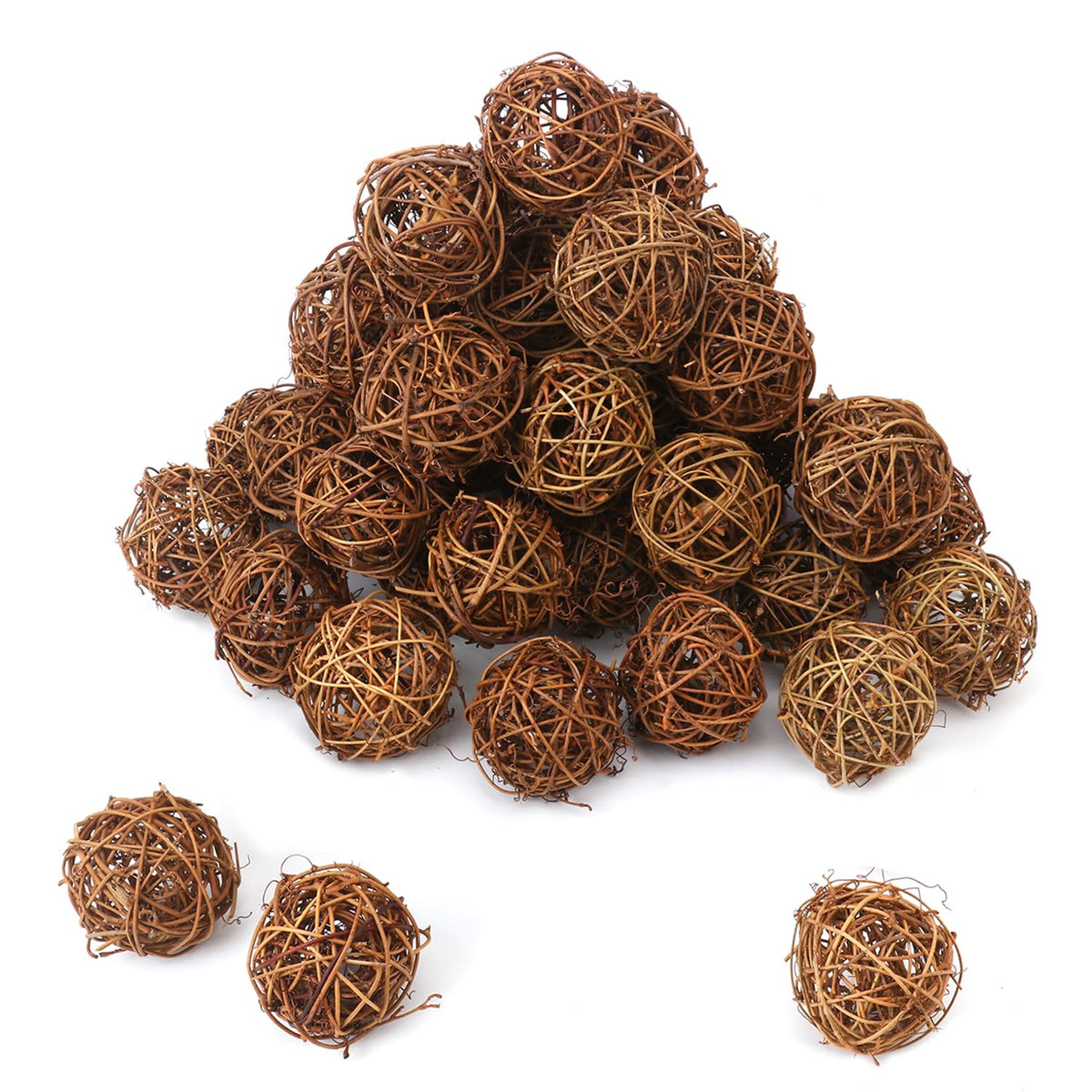 60 PCS 2 Inch Decorative Wicker Rattan Balls, Wicker Dried Vine Balls for Christmas, Ornaments DIY, Party Wedding, Table Decoration and Home Décor