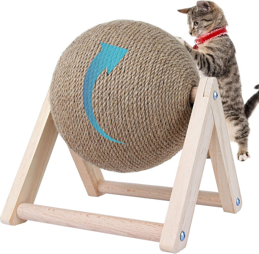 BATTIPAW Cat Scratcher Spinning Ball, Sisal & Wood