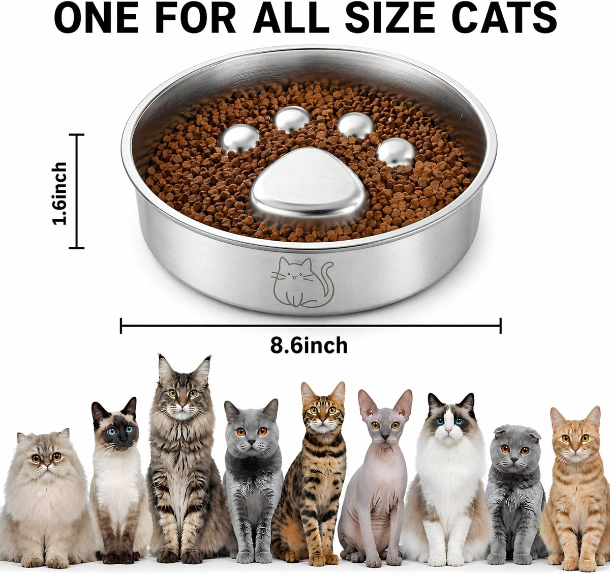 Stainless Steel 2‑in‑1 Double‑Sided Slow Feeder Cat Bowl
