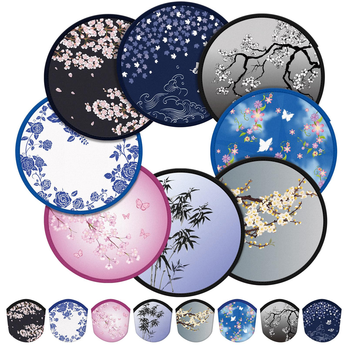 Gejoy 24 Pcs Splash Pattern Flying Disc Folding Hand Fan 8 Styles