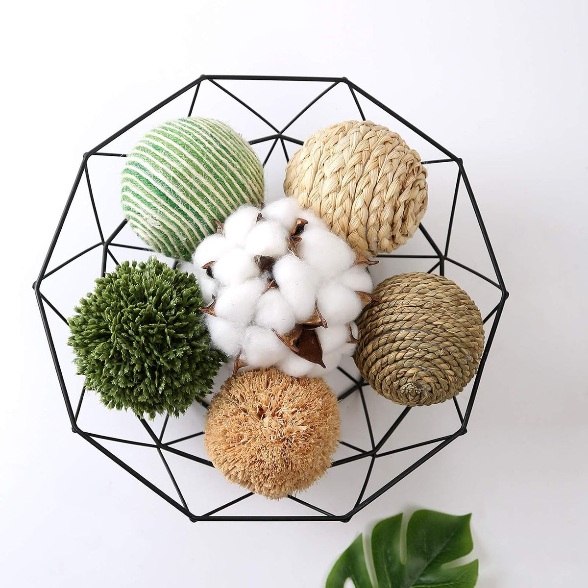 6pcs 3.5inch Woven Wicker Rattan Balls Decorative Ball Twig Orbs Green Orbs Vase Bowl Filler for Tabletop Decor