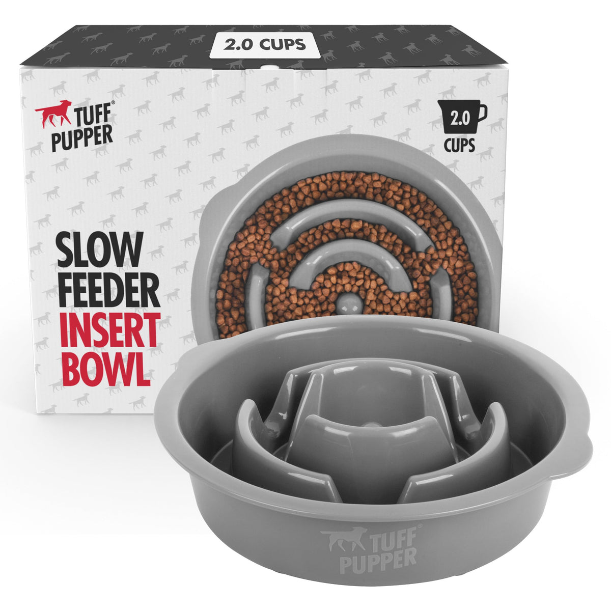 Tuff Pupper Slow Feeder Insert Bowl | Puzzle Maze Slows Down Eating | Elevated Feeder Tray Bowls | Standalone Dog Bowl | Pet Bowls Insert | Easy Clean Dishwasher Safe (4 Cups - Fits 8.9-9.3 Inch Hole)