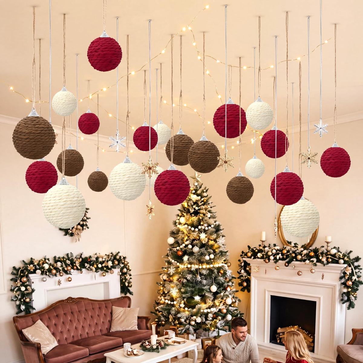 Soulchen 12 Pcs 2.36in Christmas Ball Decor, Beige,Green, Brown
