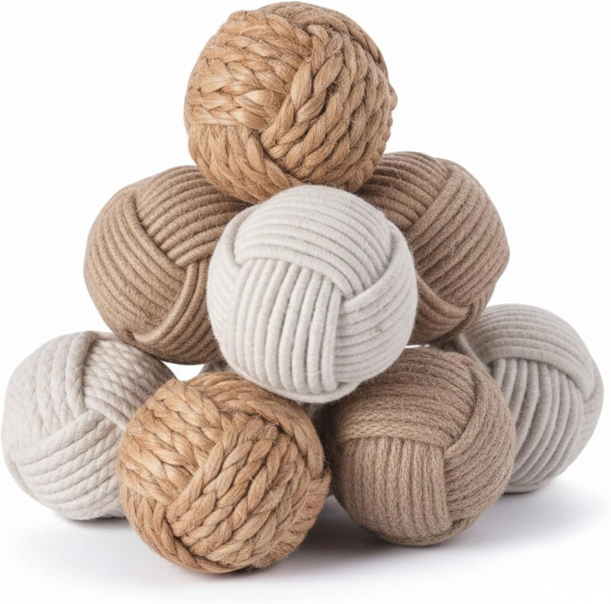 8 Pcs Jute Rope Decorative Balls, Natural Cotton Knot Orbs for Bowl Filler, Rustic Coastal Farmhouse Decor, Wedding Centerpiece & Living Room Decoration (Dia - 2.3Inch)