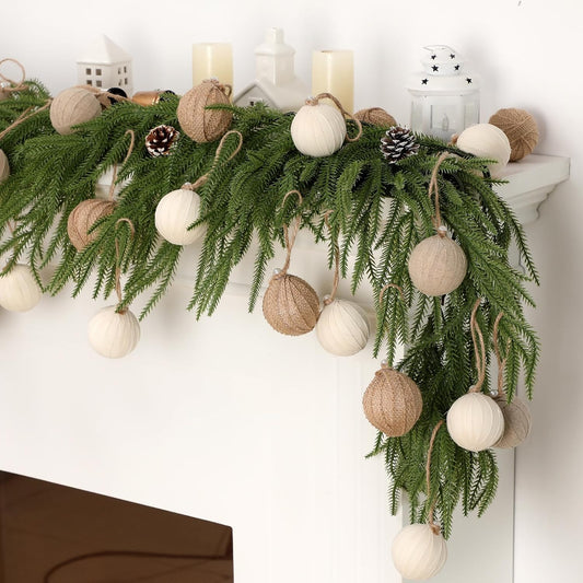 Syhood 12 Pcs Burlap Christmas Ornaments 2.36 Inch Farmhouse Rustic Balls