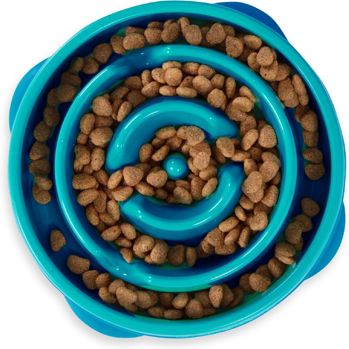 Outward Hound Fun Feeder Slo Bowl – Large 4‑Cup Capacity, Slow Feeding, Medium to Large Dogs, Non‑Slip, Blue, Notch Pattern