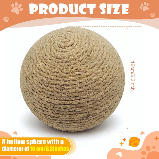 Sisal Cat Ball Toy, Large 6.3 inch Interactive Natural Cat Scratching Ball, Perfect Scratcher for Cats' Exercise and Fun