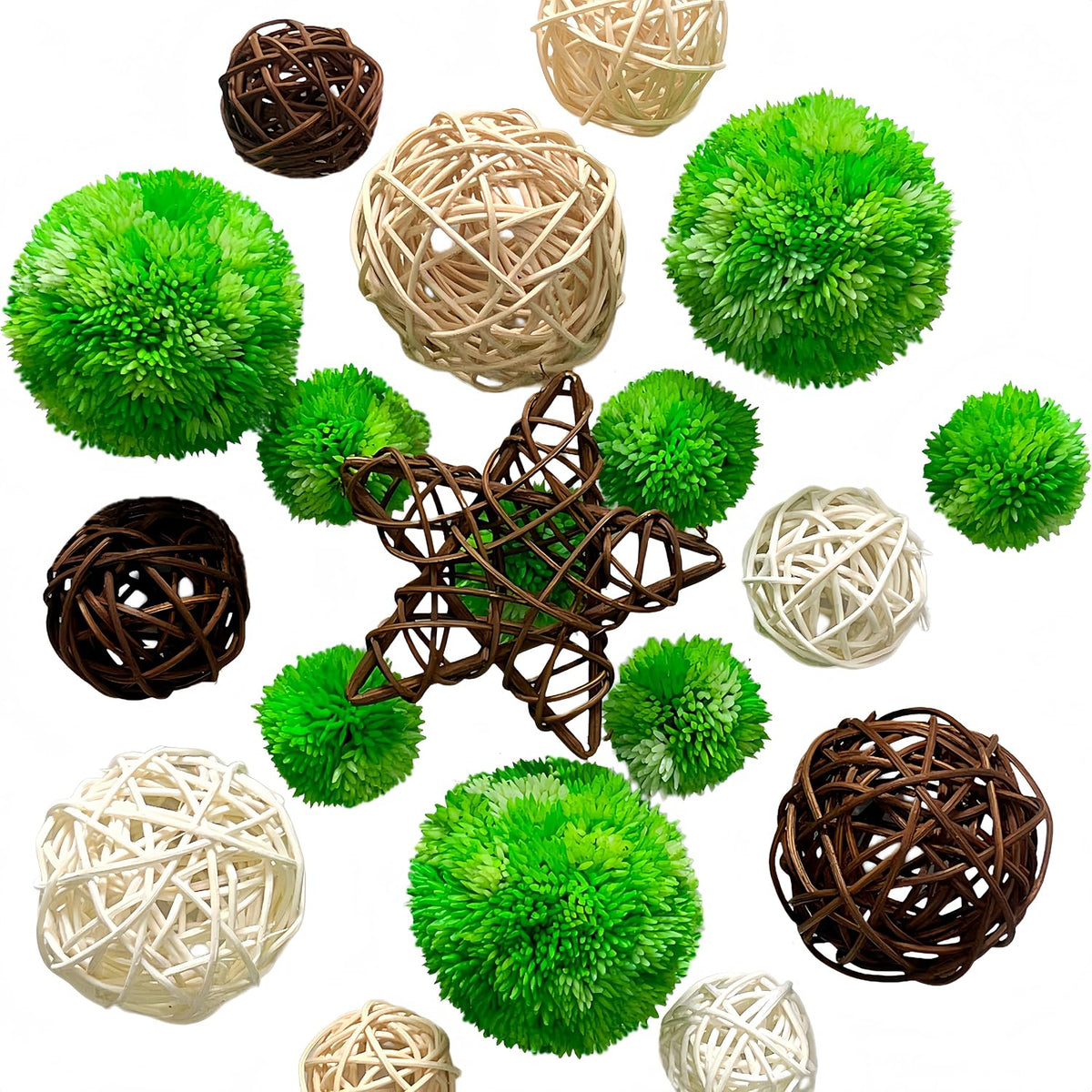19 Pcs Moss Rattan Balls Set Decorative Balls for Vase Bowl Filler Rustic Farmhouse Home Decor No Shedding
