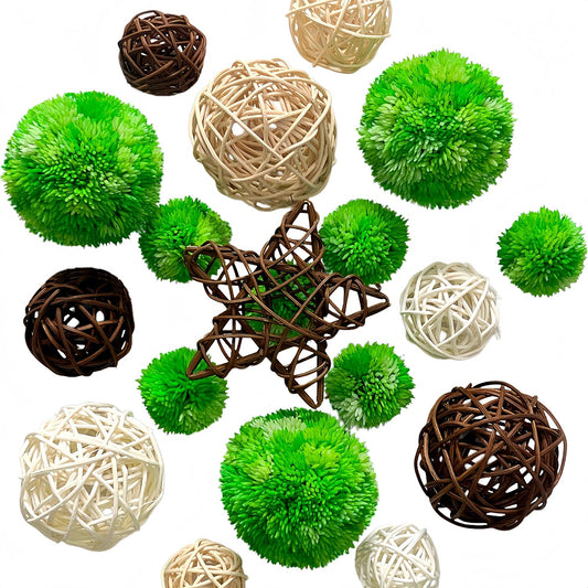 19 Pcs Moss Rattan Balls Set Decorative Balls for Vase Bowl Filler Rustic Farmhouse Home Decor No Shedding