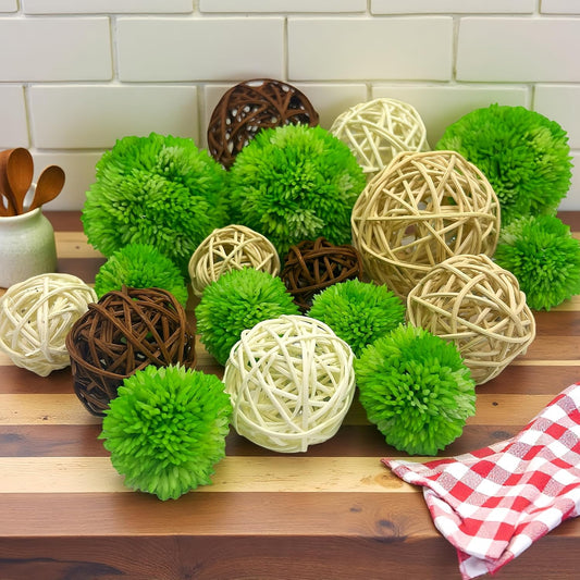 19 Pcs Moss Rattan Balls Set Decorative Balls for Vase Bowl Filler Rustic Farmhouse Home Decor No Shedding